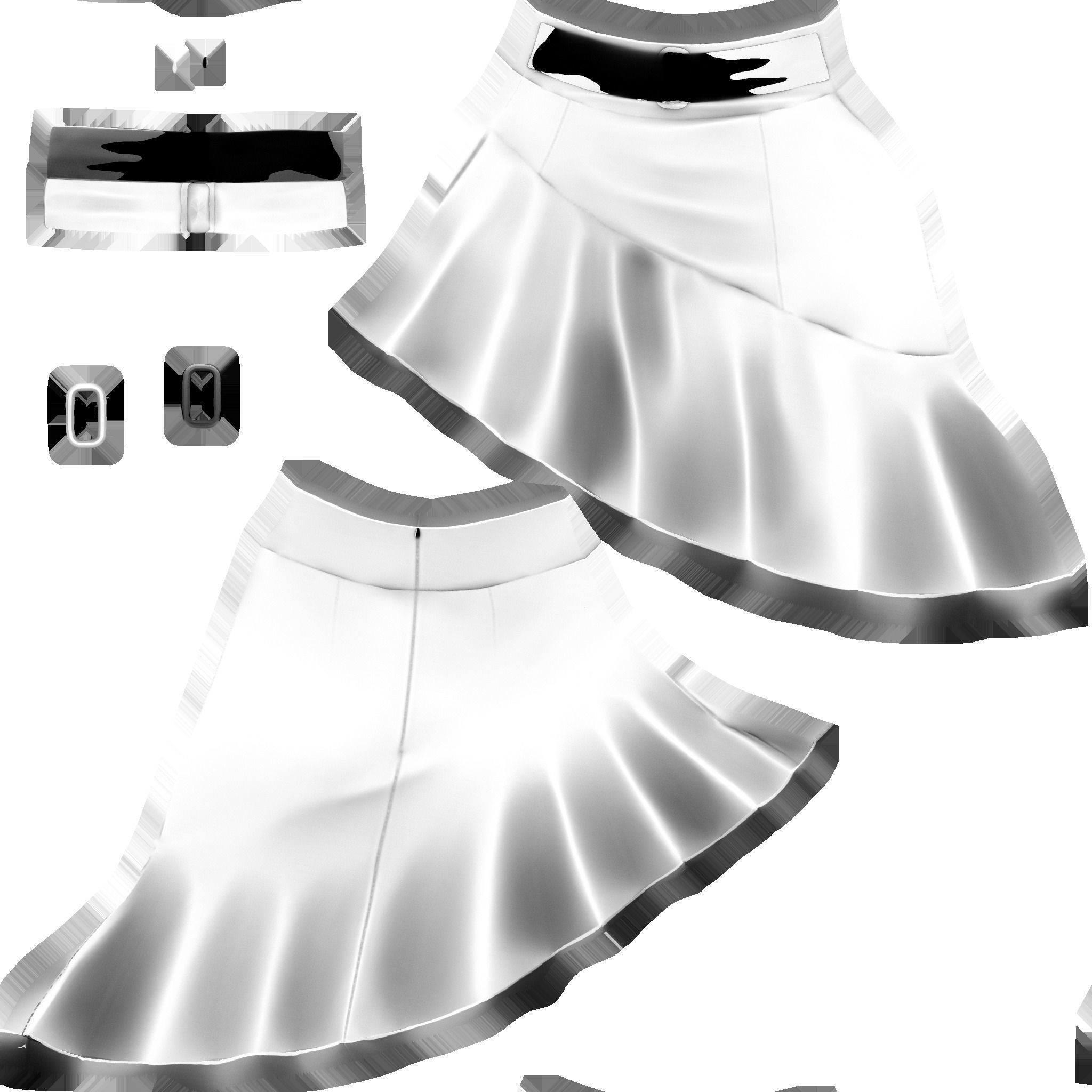 Asymmetric Brown Ruffled Bottom Mini Skirt Low-poly 3D model_12