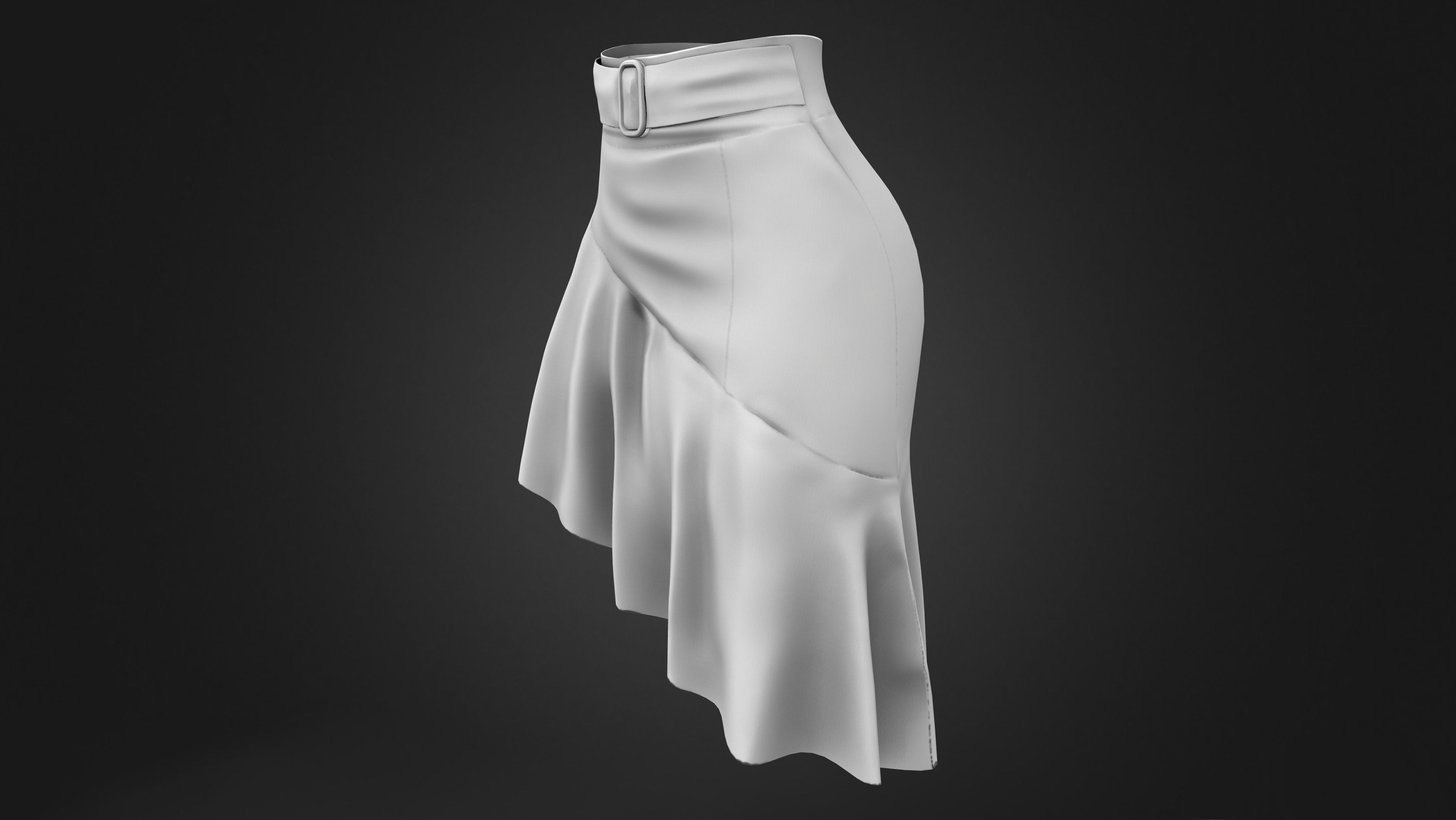 Asymmetric Brown Ruffled Bottom Mini Skirt Low-poly 3D model_8