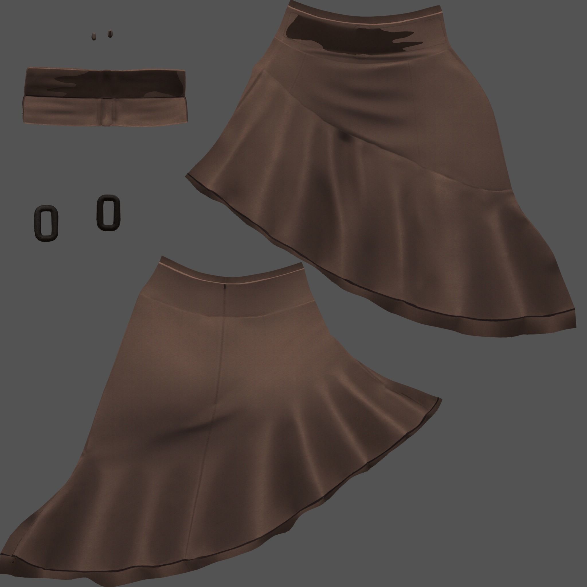 Asymmetric Brown Ruffled Bottom Mini Skirt Low-poly 3D model_9