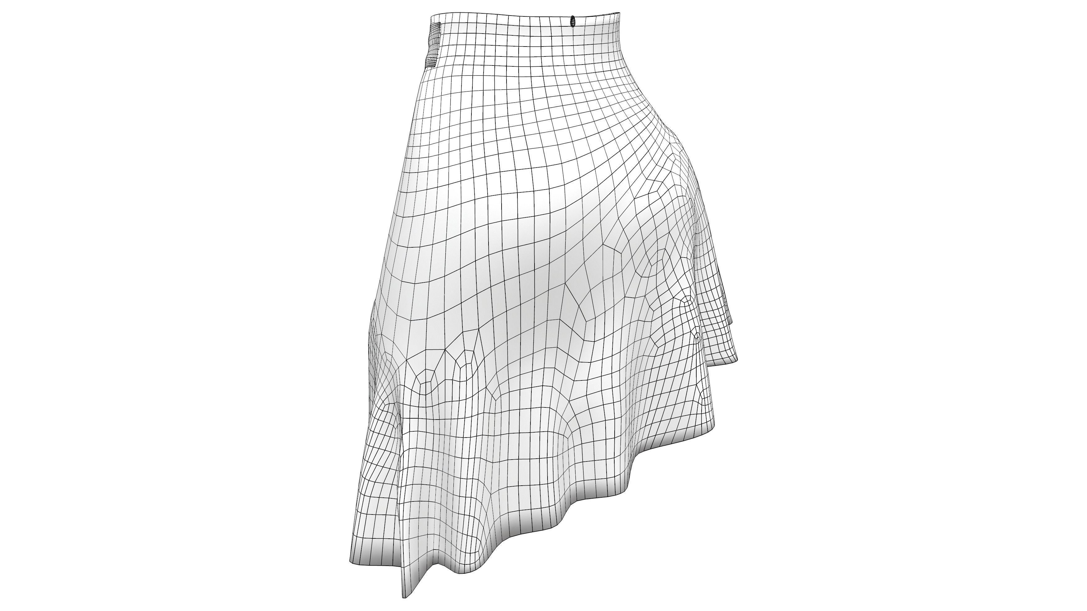 Asymmetric Brown Ruffled Bottom Mini Skirt Low-poly 3D model_7