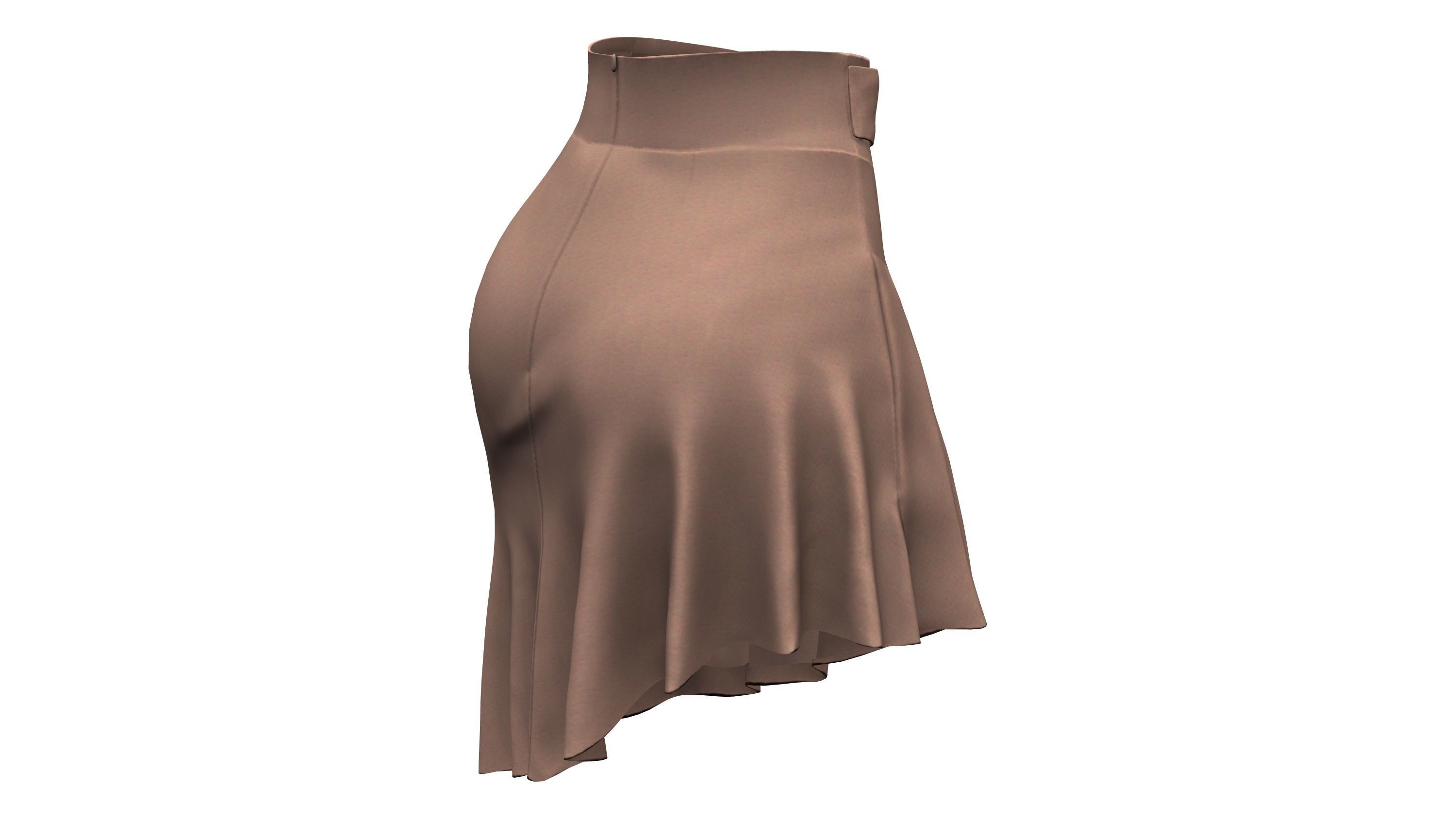 Asymmetric Brown Ruffled Bottom Mini Skirt Low-poly 3D model_5
