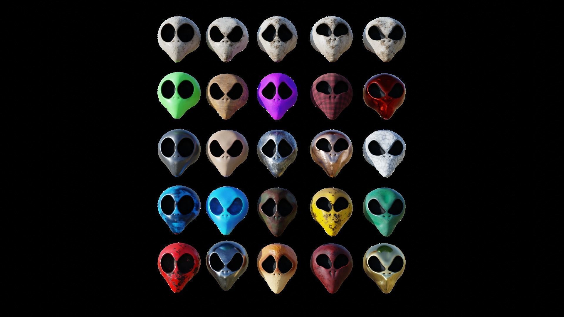25 Textured Alien Skulls Low-poly 3D model_1