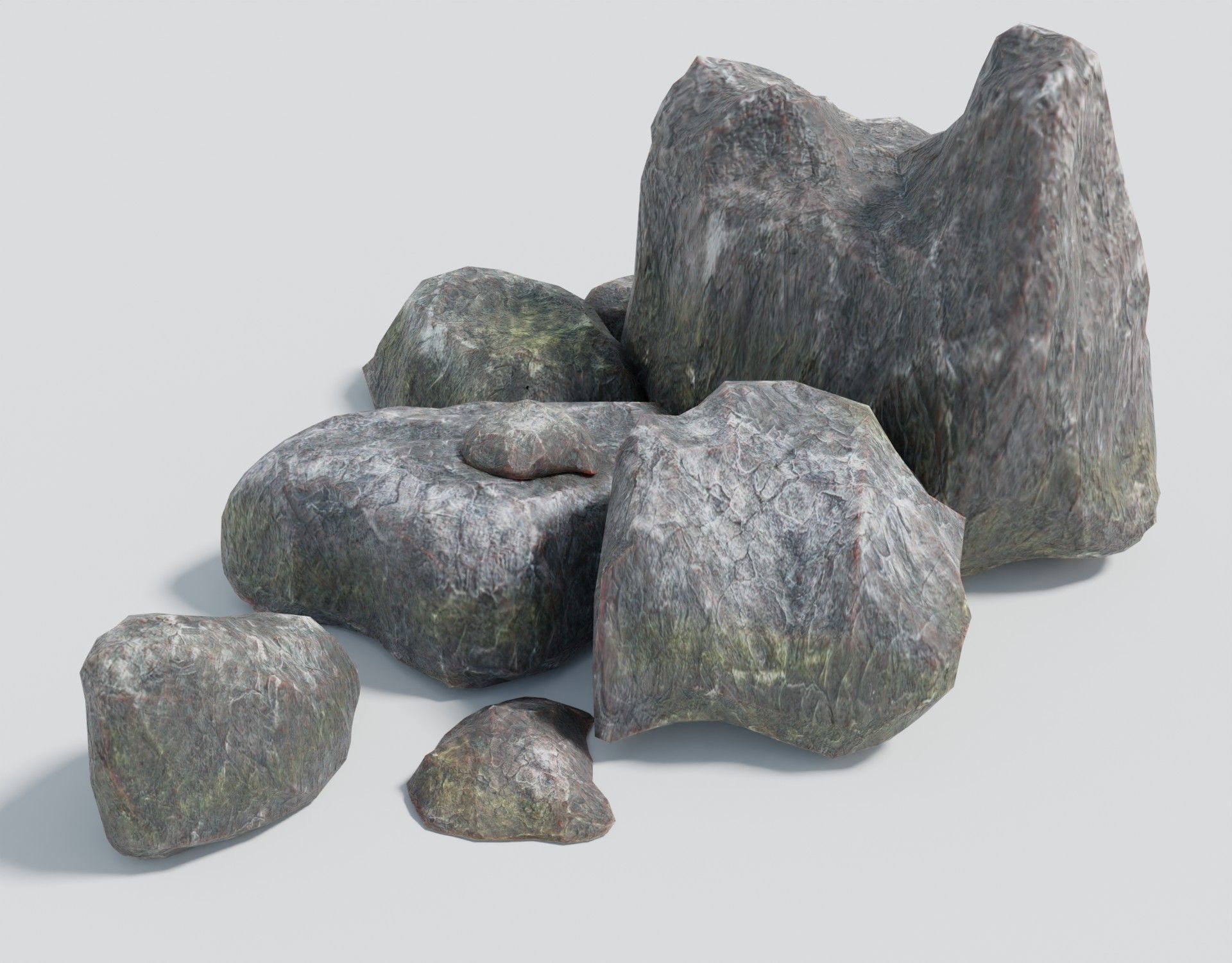 Rock Formation 4 Stoney Outcrop Game Ready Low-poly Boulder set Low-poly 3D model_1