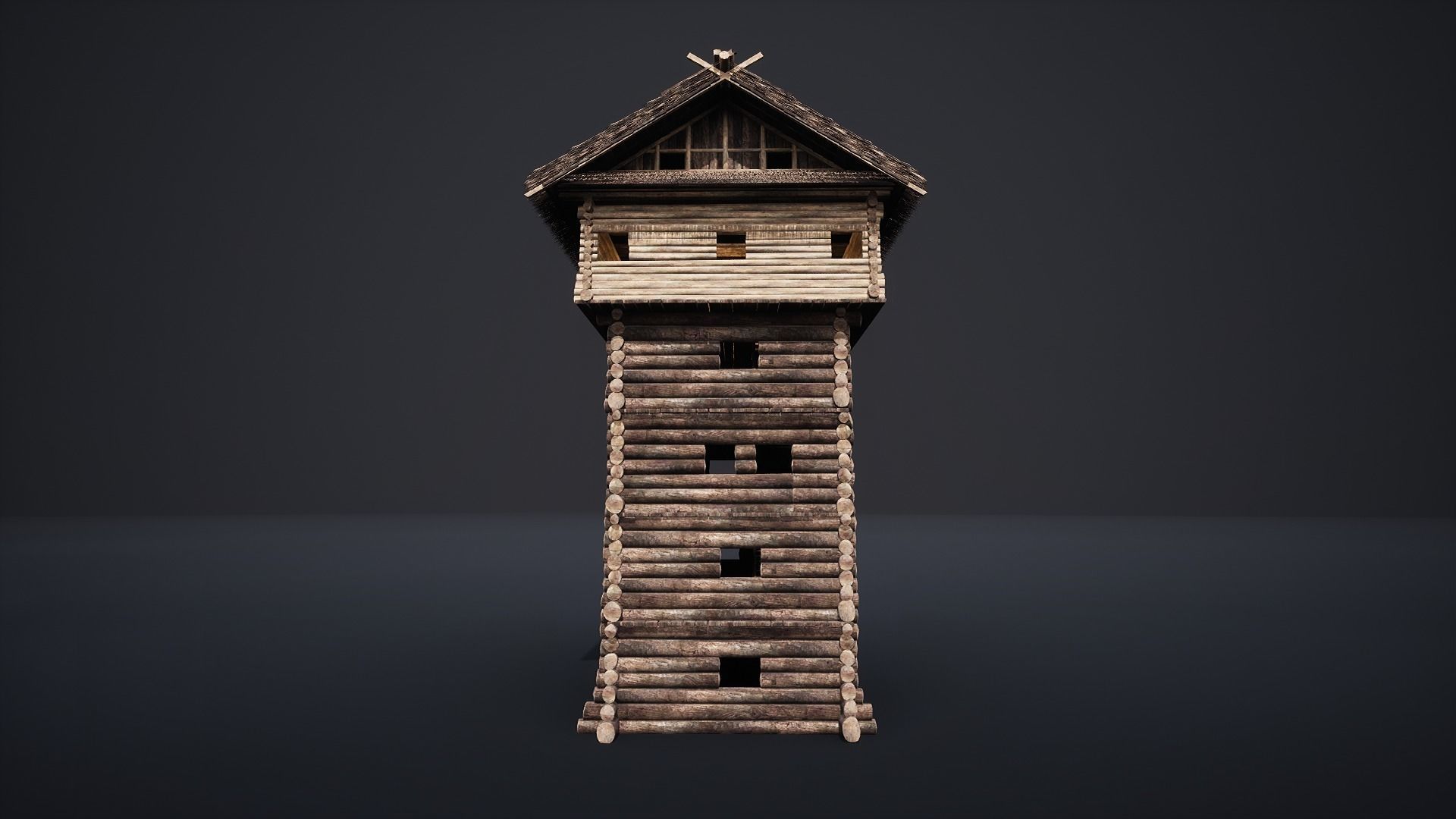 WATCHTOWER TOWER FORT SLAVIC PALISADE WOODEN CASTLE MEDIEVAL AAA Low-poly 3D model_6