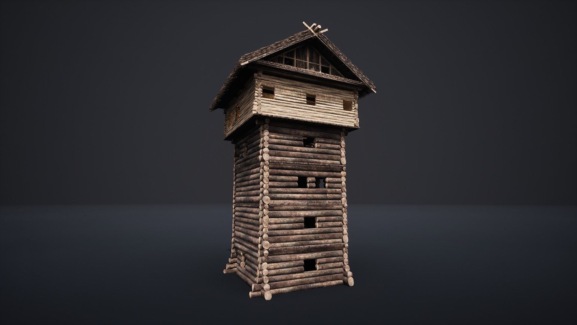 WATCHTOWER TOWER FORT SLAVIC PALISADE WOODEN CASTLE MEDIEVAL AAA Low-poly 3D model_3