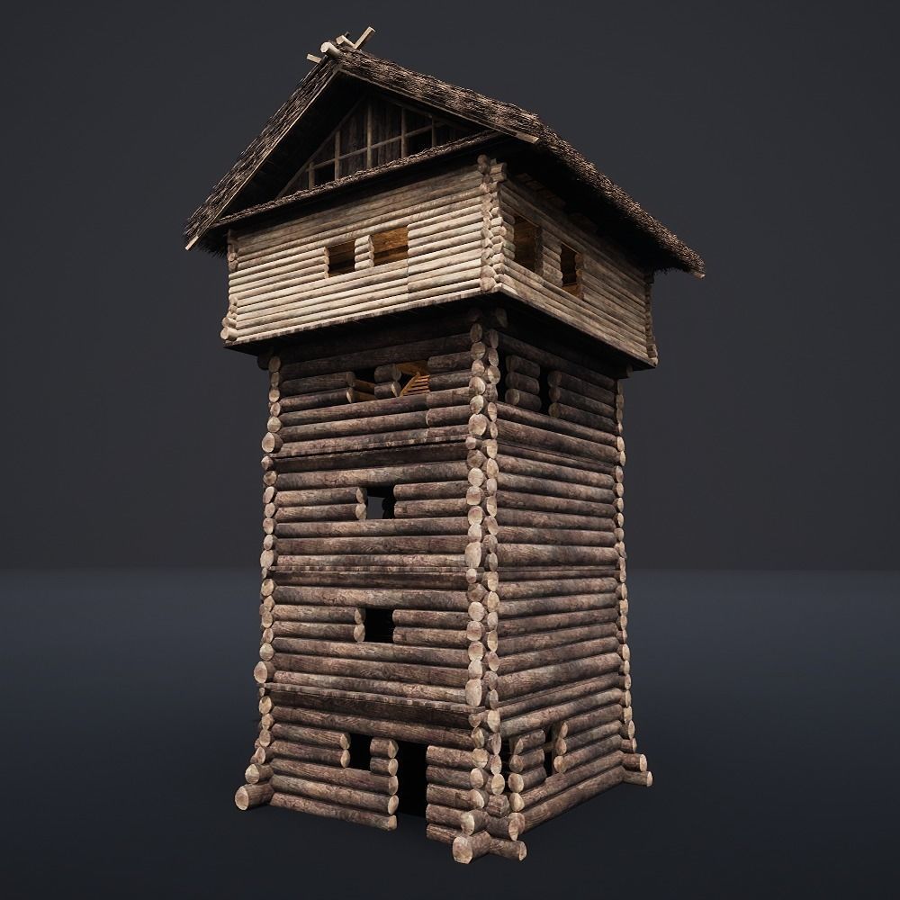 WATCHTOWER TOWER FORT SLAVIC PALISADE WOODEN CASTLE MEDIEVAL AAA Low-poly 3D model_11