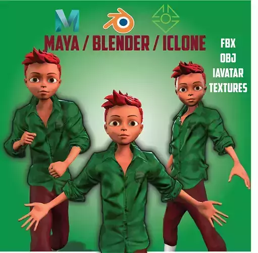 3D Cartoon Character Kid Red Head Blender Iclone fbx for Maya