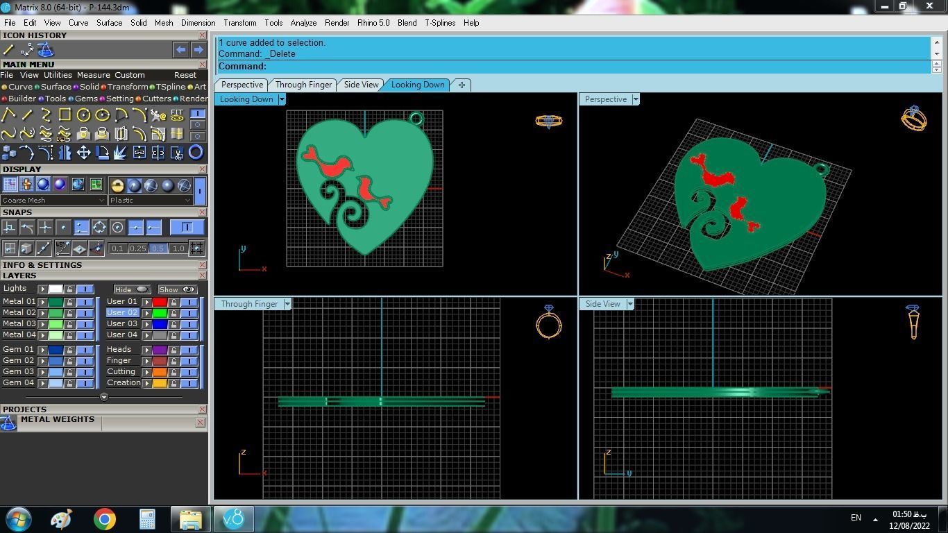 Enameled Heart Set gold with two birds 3D print model_17