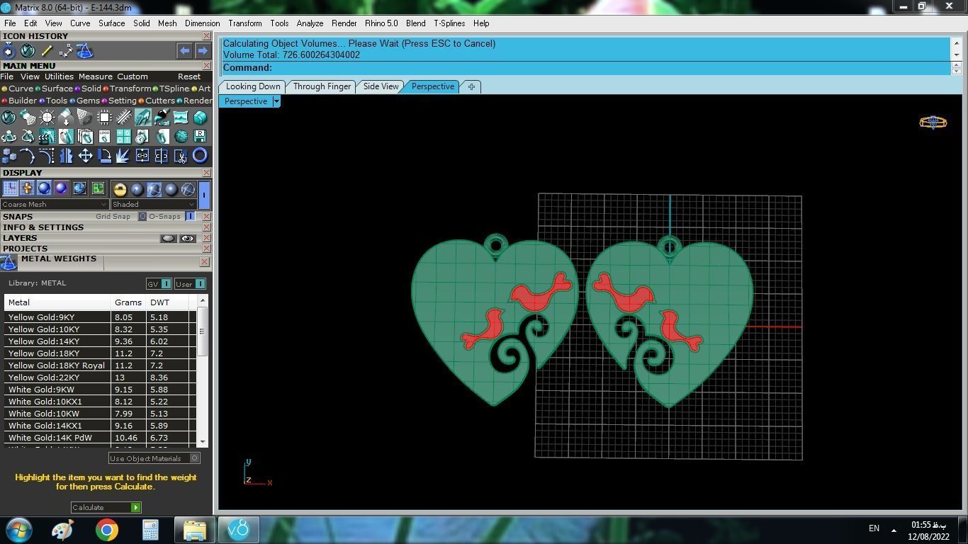 Enameled Heart Set gold with two birds 3D print model_4