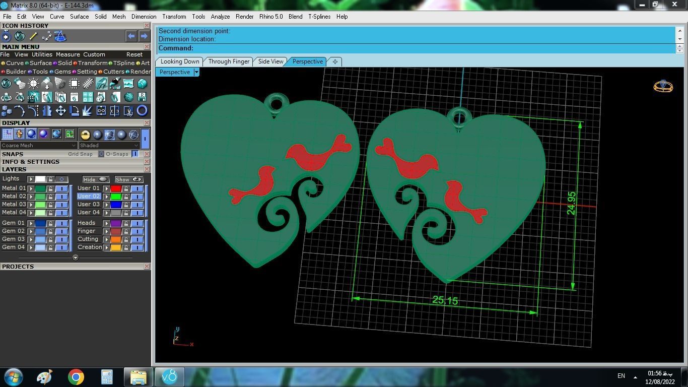 Enameled Heart Set gold with two birds 3D print model_20