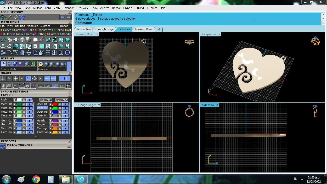 Enameled Heart Set gold with two birds 3D print model_19