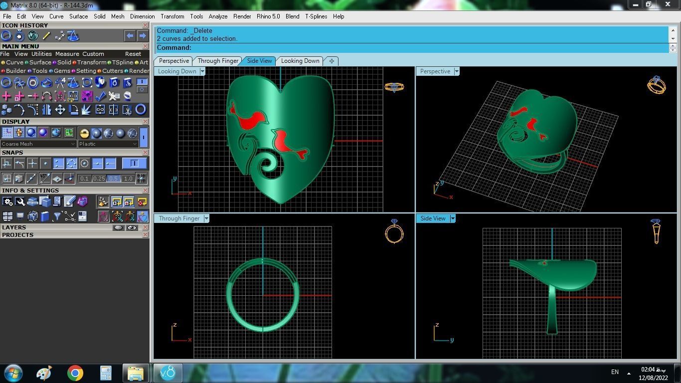 Enameled Heart Set gold with two birds 3D print model_11
