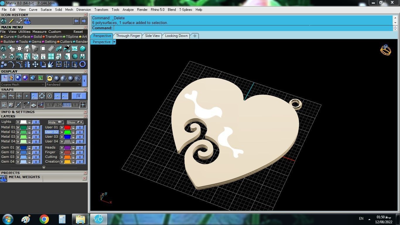 Enameled Heart Set gold with two birds 3D print model_21