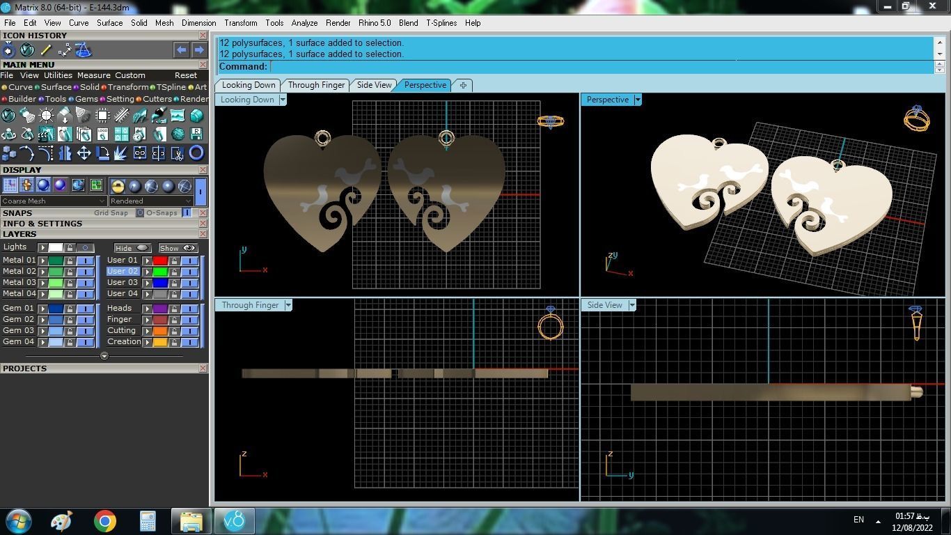 Enameled Heart Set gold with two birds 3D print model_12