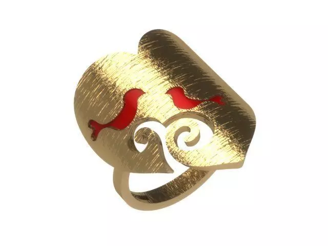 Enameled Heart Set gold with two birds 3D print model_0