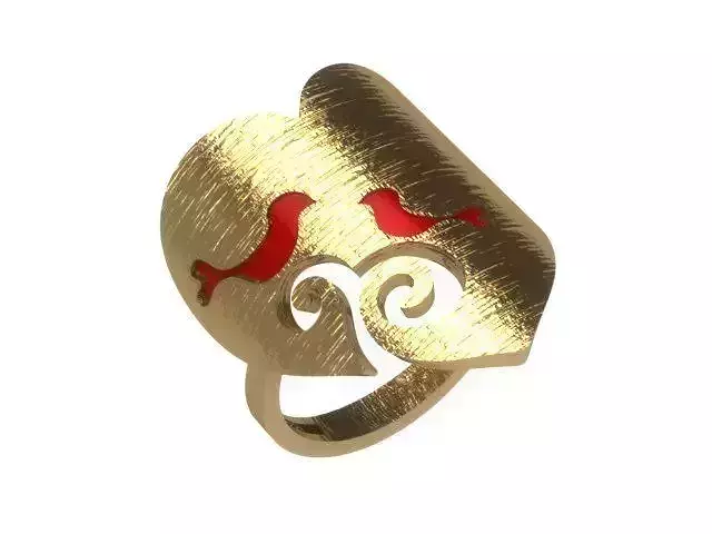  Enameled Heart Set gold with two birds