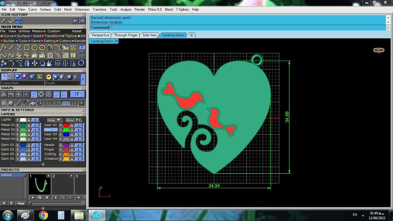 Enameled Heart Set gold with two birds 3D print model_15