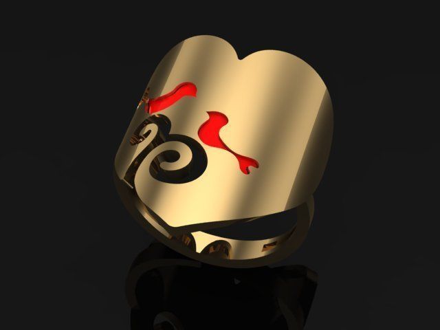 Enameled Heart Set gold with two birds 3D print model_6