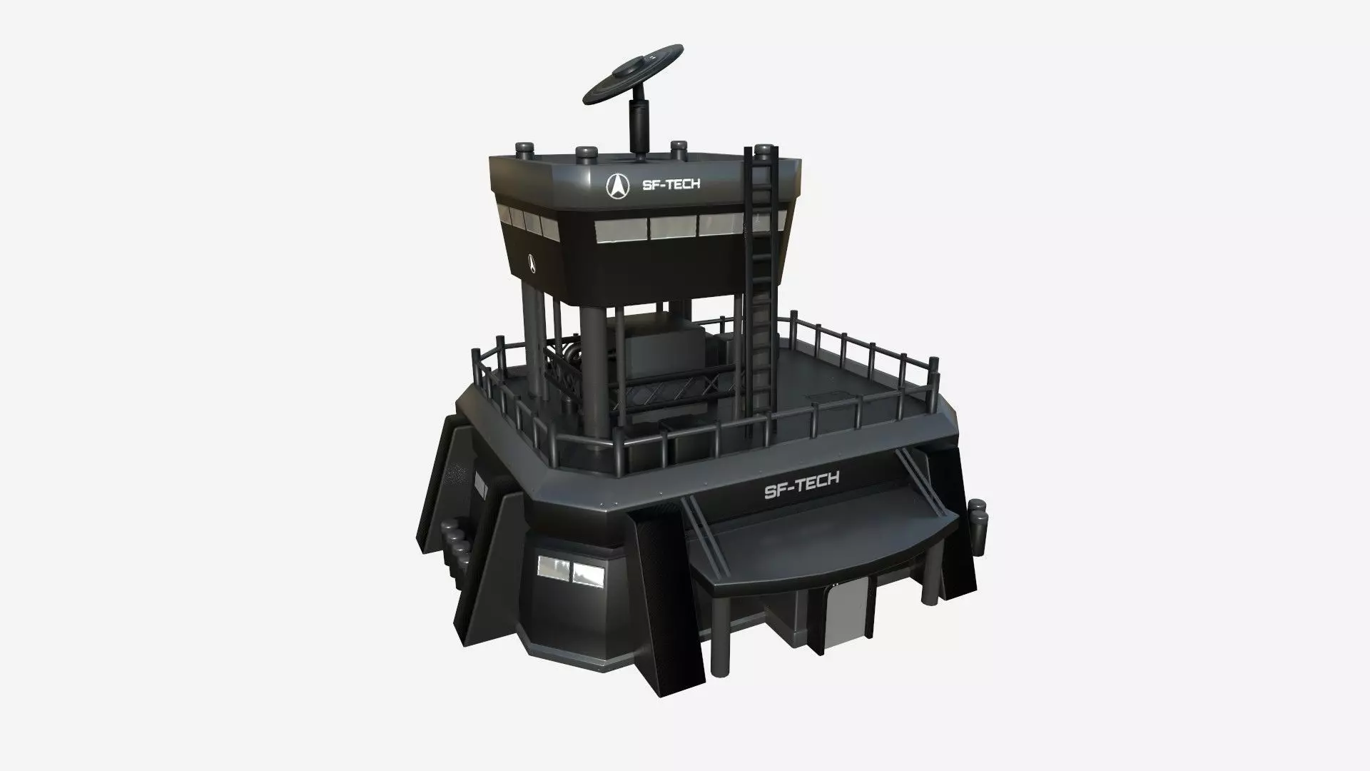 SciFi Facility B07 Black - Sci Fi Exterior Design Low-poly 3D model_0