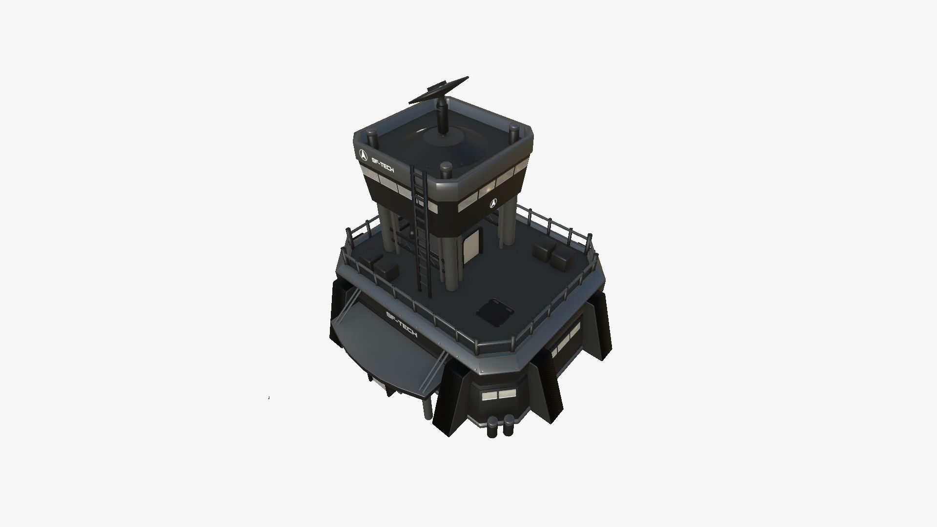 SciFi Facility B07 Black - Sci Fi Exterior Design Low-poly 3D model_2