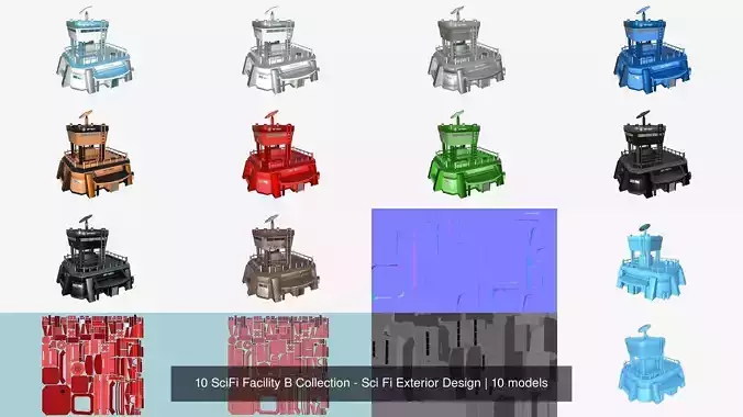 10 SciFi Facility B Collection - Sci Fi Exterior Design 3D Model Pack 2