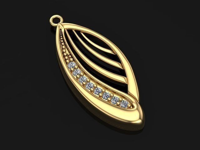 Line set gold leaf pendant with diamonds 3D print model