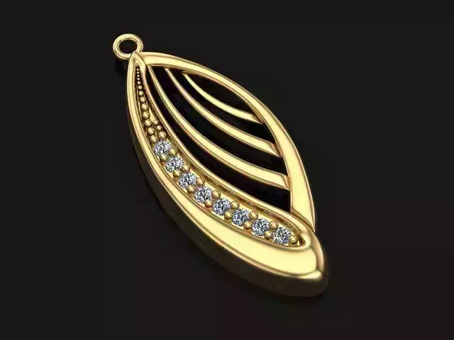 Line set gold leaf pendant with diamonds