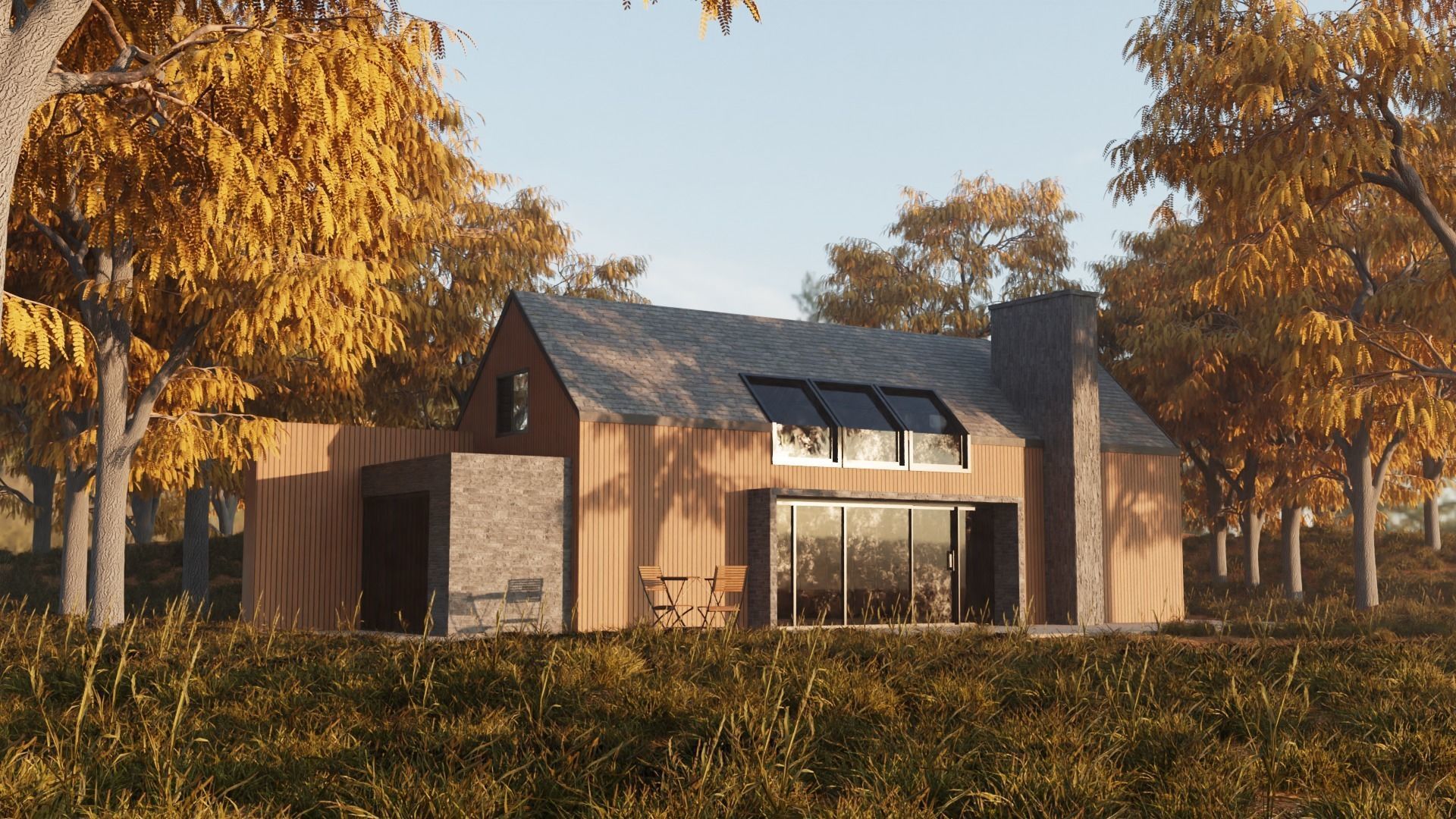 Modern Wooden House 3D model_1