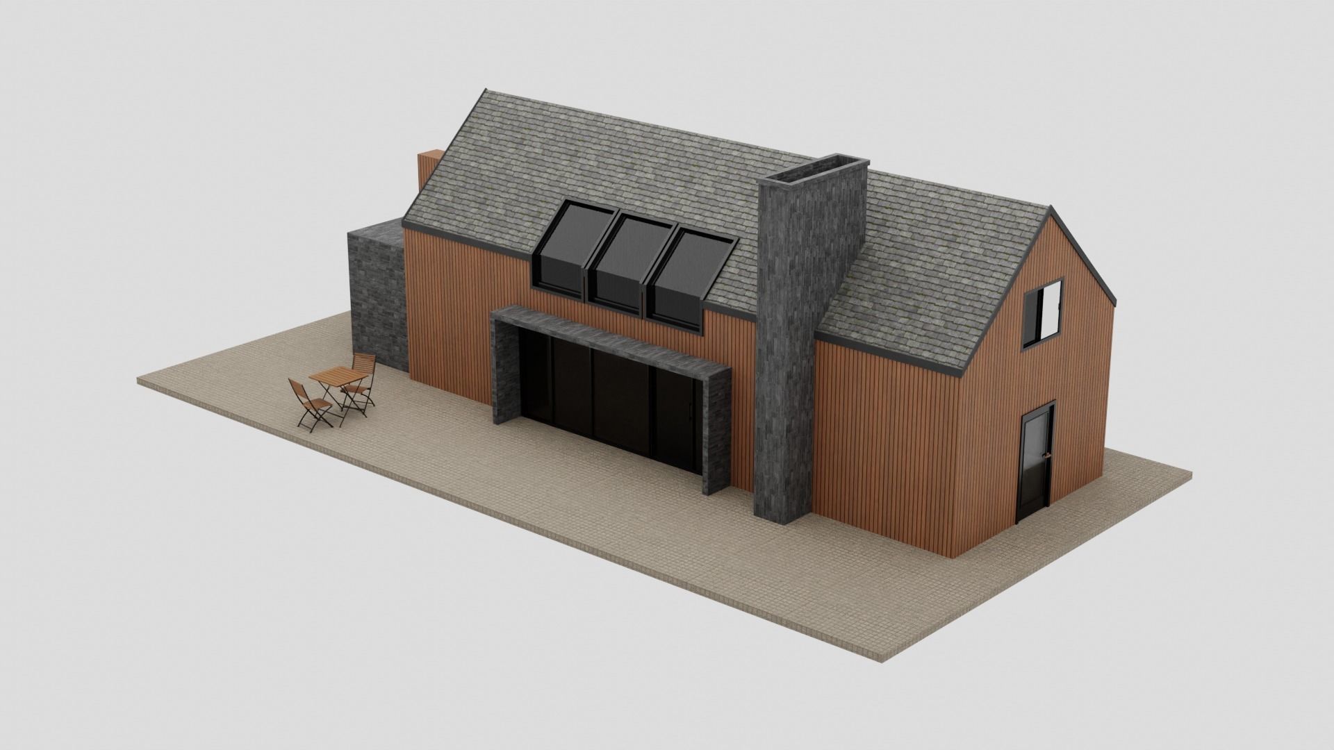 Modern Wooden House 3D model_3