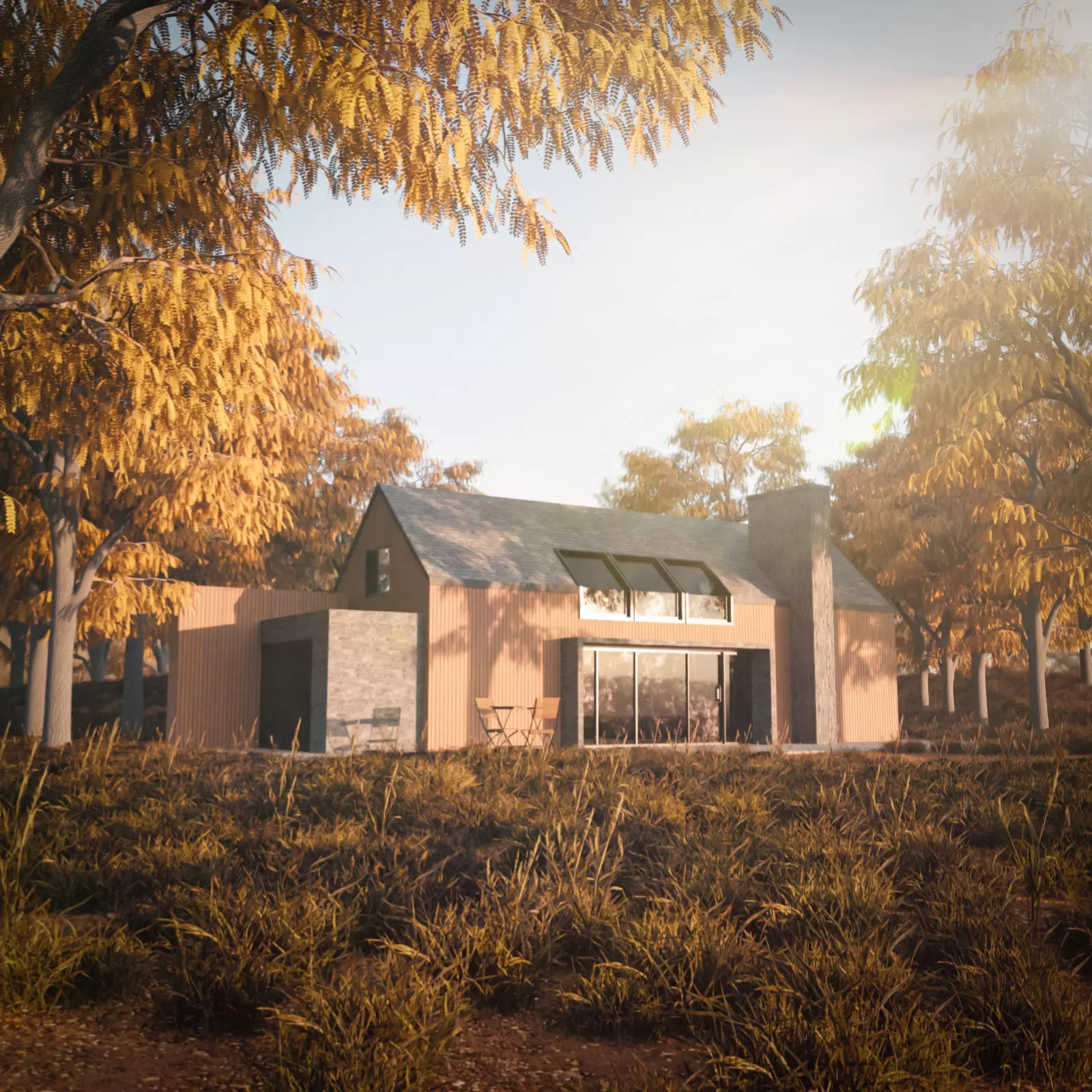 Modern Wooden House 3D model_0