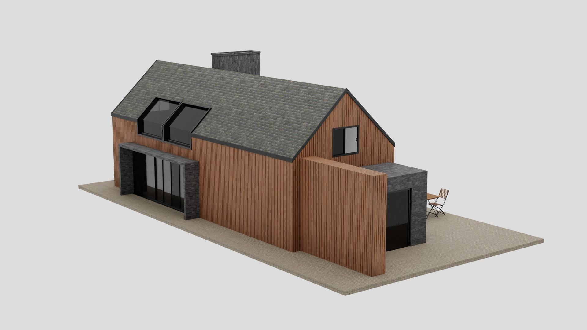 Modern Wooden House 3D model_5