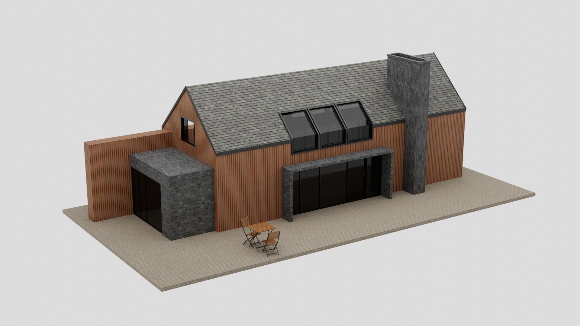 Modern Wooden House 3D model_2