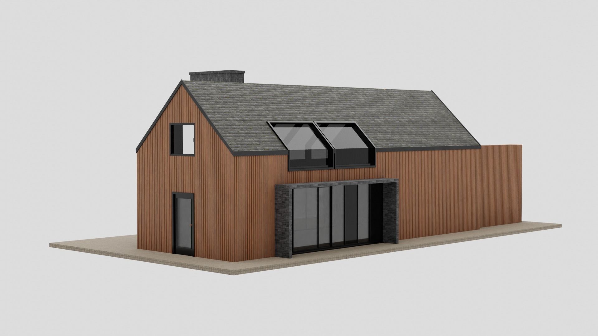 Modern Wooden House 3D model_4