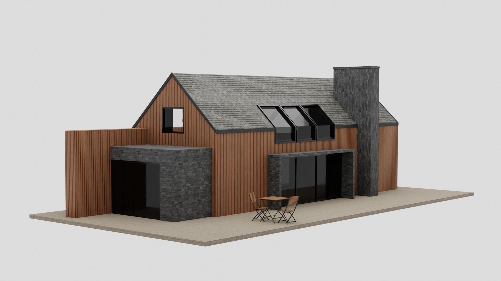 Modern Wooden House 3D model_6
