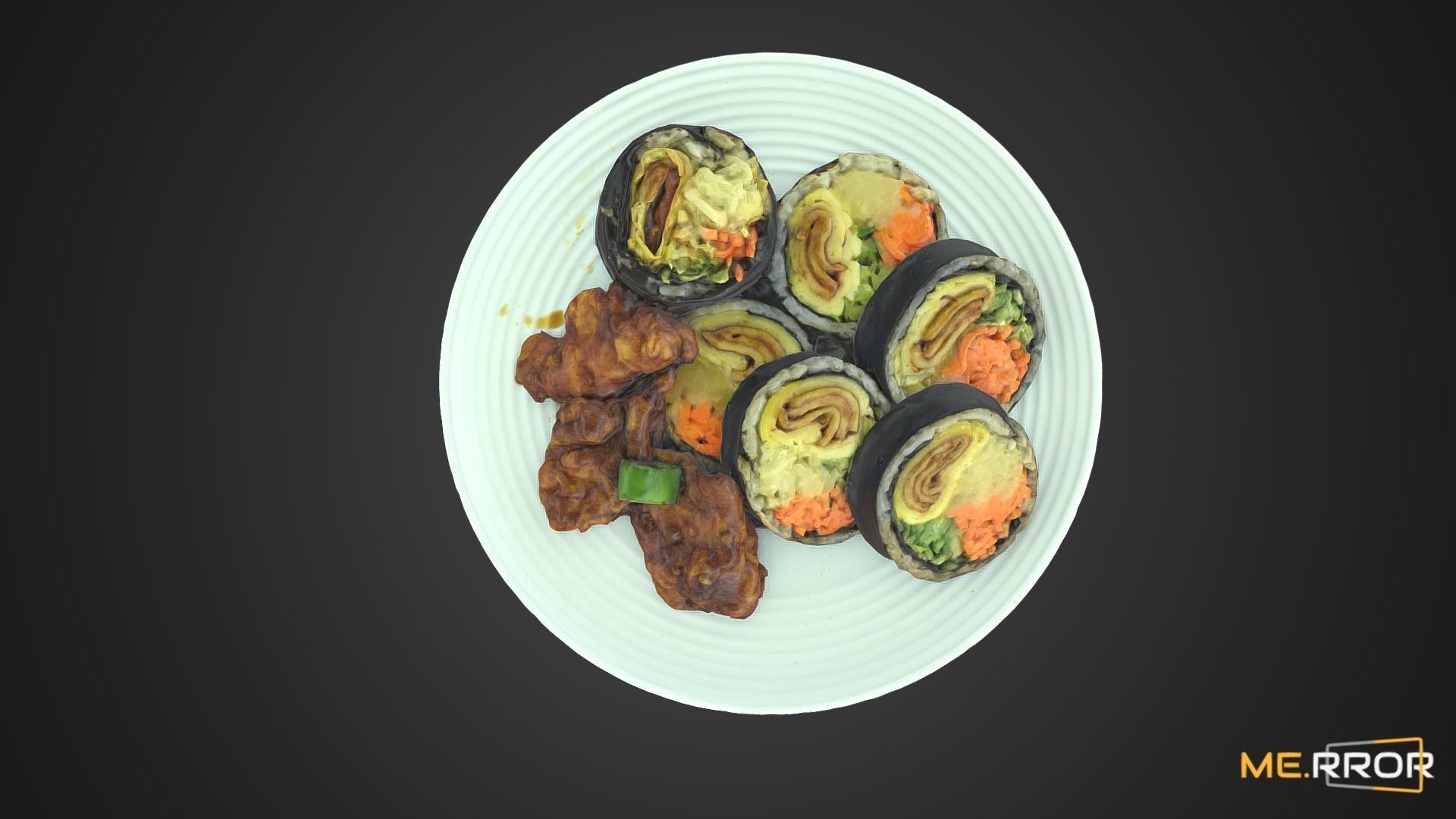 Korean Dish Rice Roll Gimabab and Chicken Low-poly 3D model_8