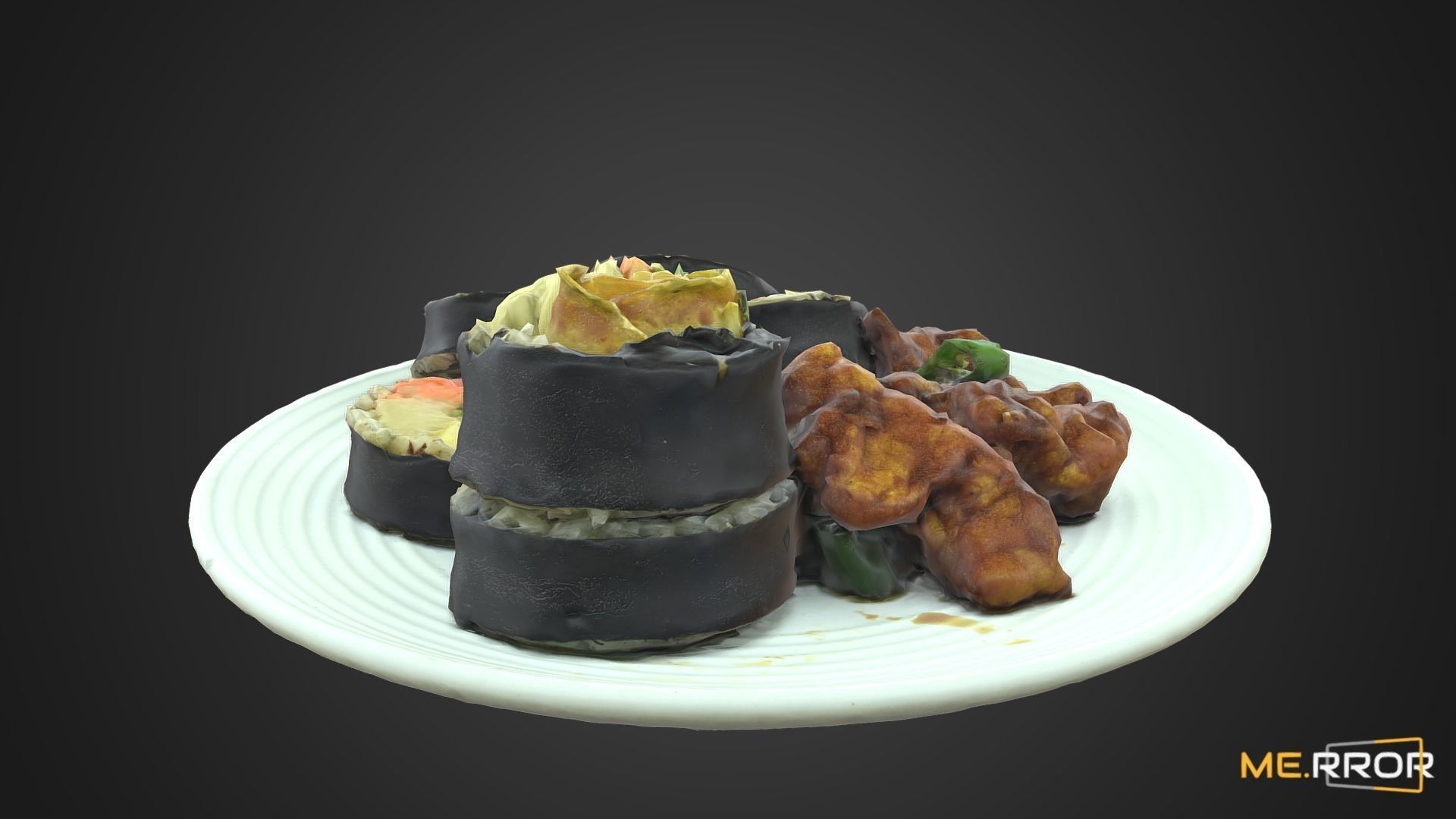 Korean Dish Rice Roll Gimabab and Chicken Low-poly 3D model_2