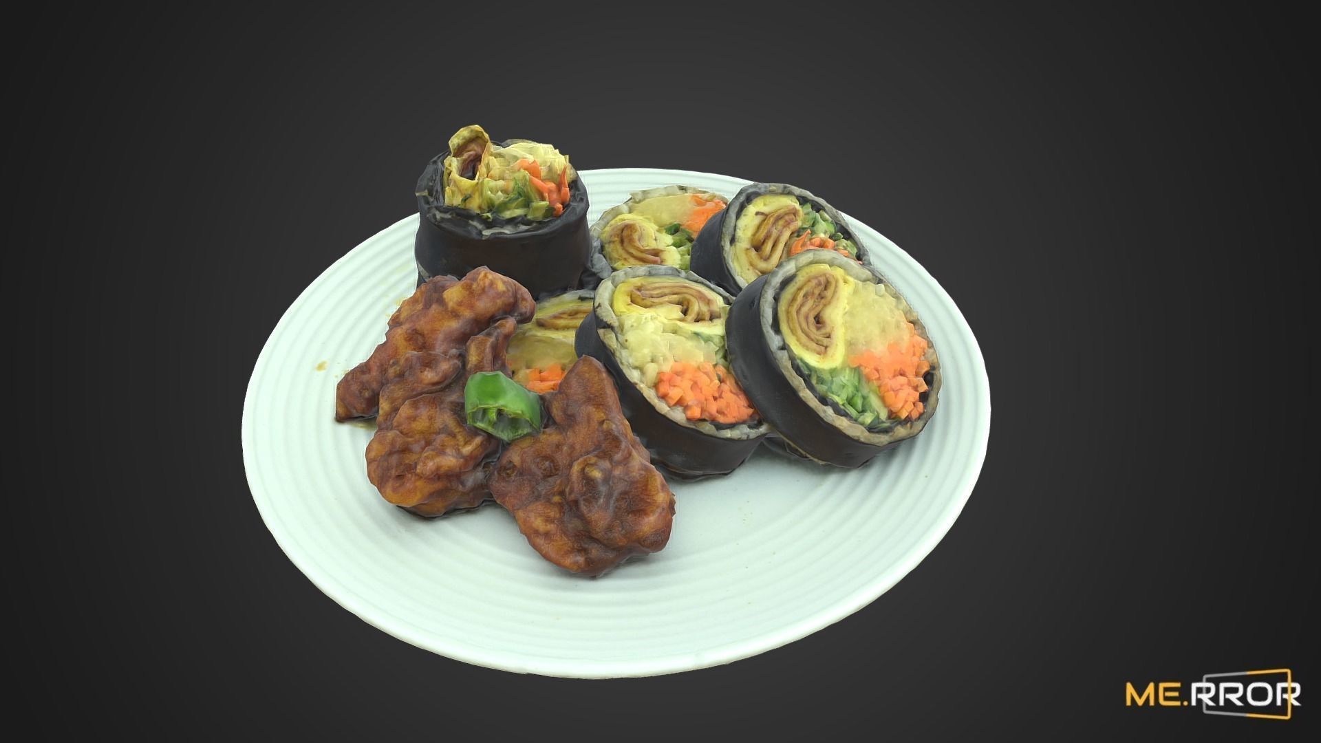 Korean Dish Rice Roll Gimabab and Chicken Low-poly 3D model_7
