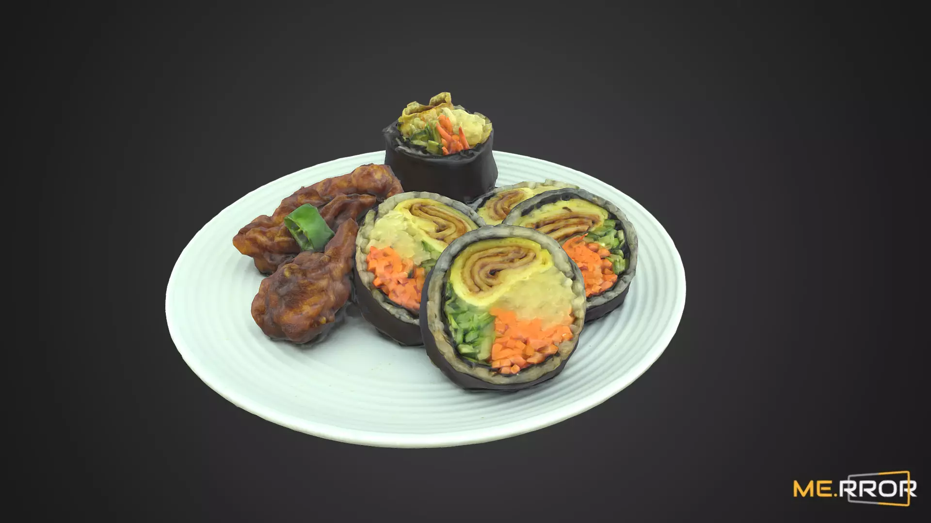 Korean Dish Rice Roll Gimabab and Chicken Low-poly 3D model_0