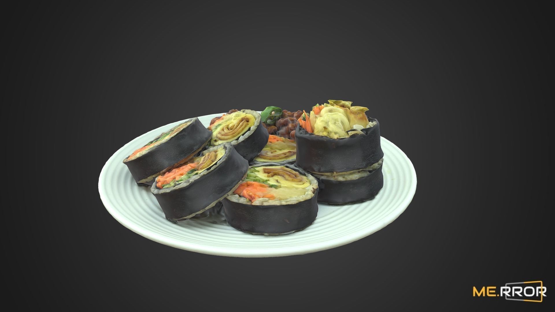 Korean Dish Rice Roll Gimabab and Chicken Low-poly 3D model_4