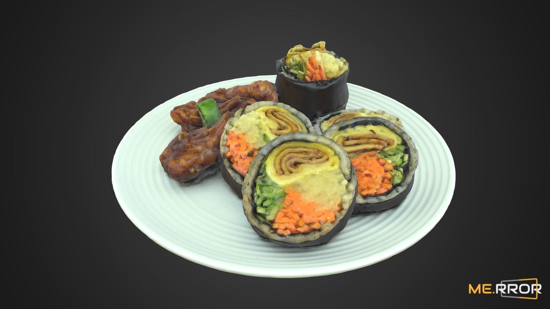 Korean Dish Rice Roll Gimabab and Chicken Low-poly 3D model_1
