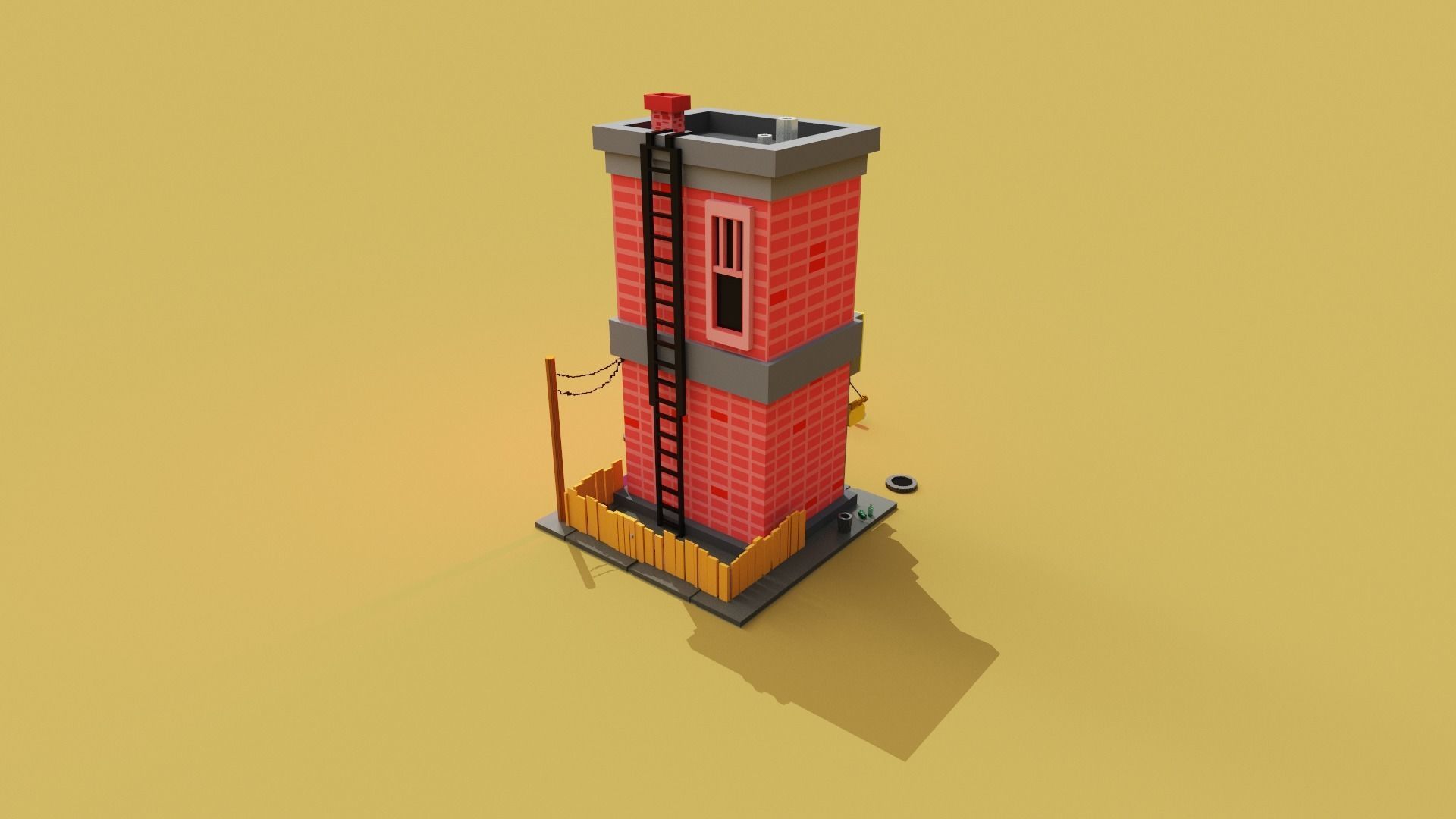 Voxel 3d hotel with grocery store and a police car 3D model_4