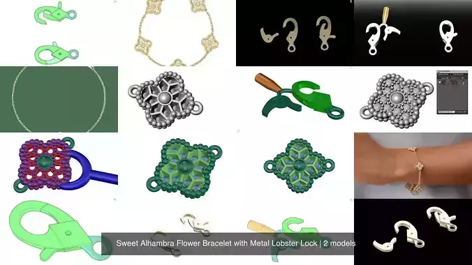 Sweet Alhambra Flower Bracelet with Metal Lobster Lock 3D Model Collection