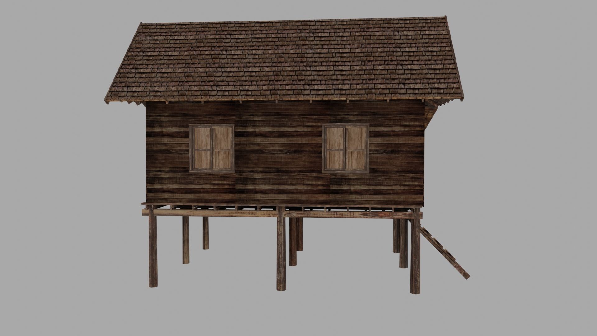 Ancient Thai wooden house Low-poly 3D model_3