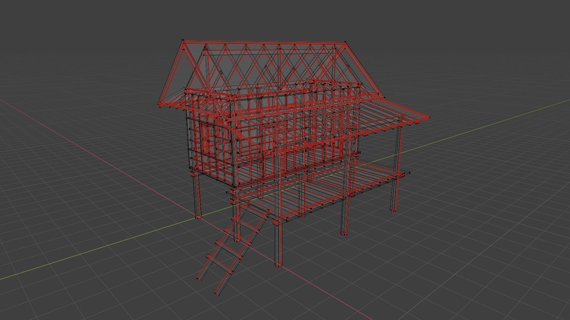 Ancient Thai wooden house Low-poly 3D model_8