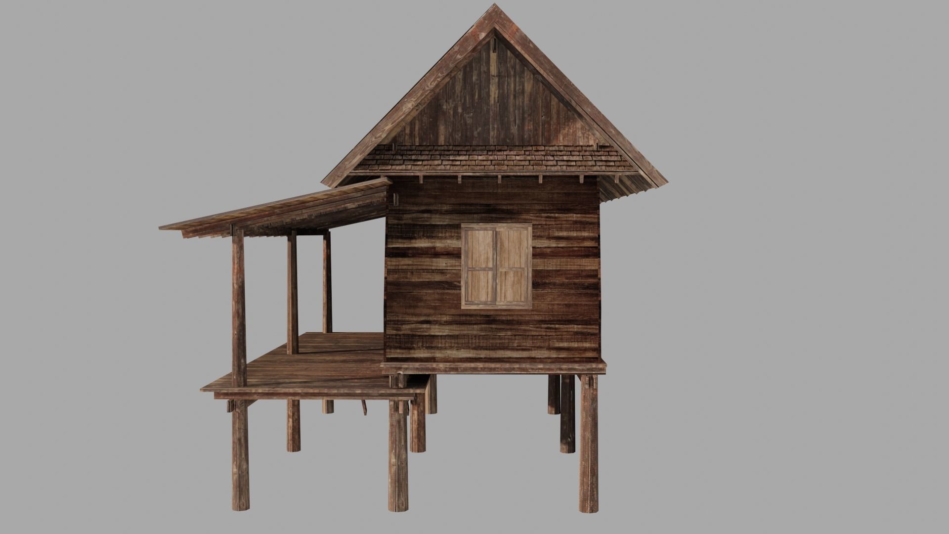 Ancient Thai wooden house Low-poly 3D model_2