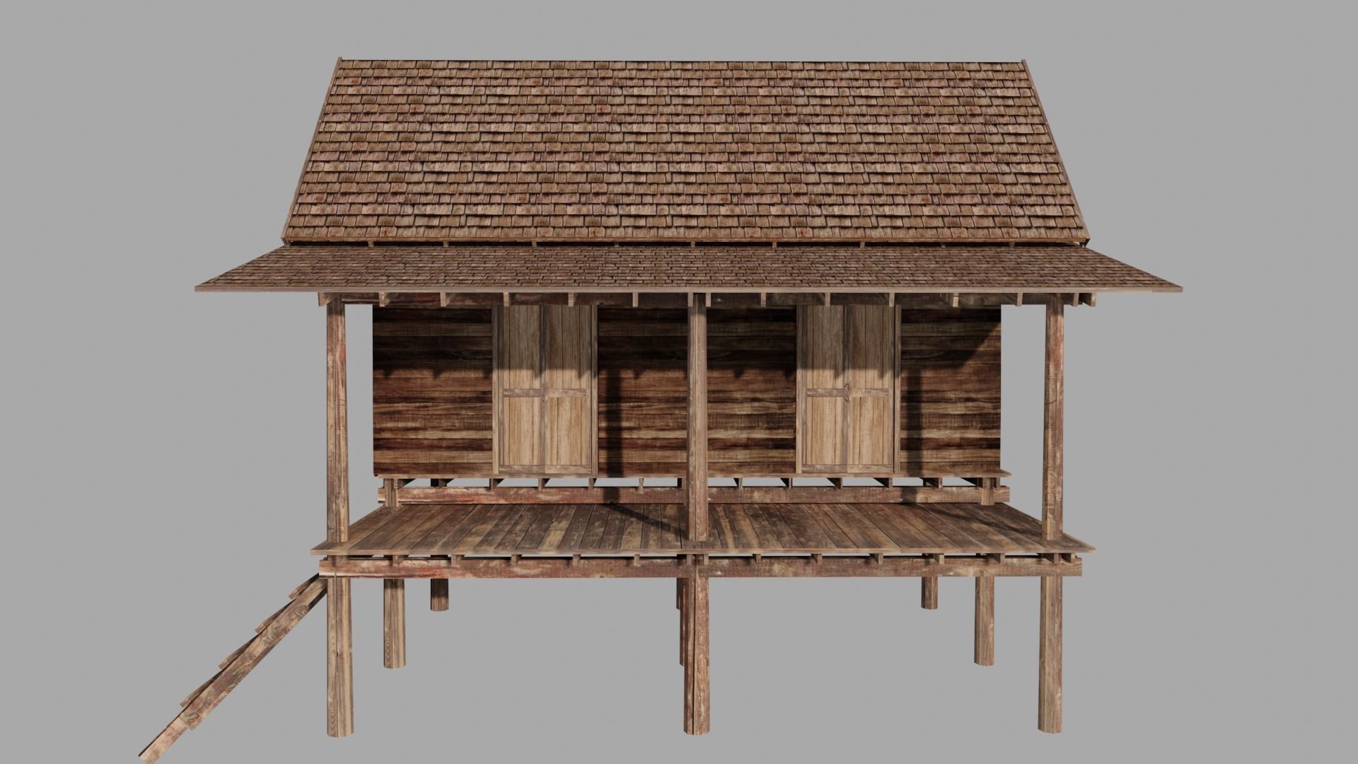 Ancient Thai wooden house Low-poly 3D model_9