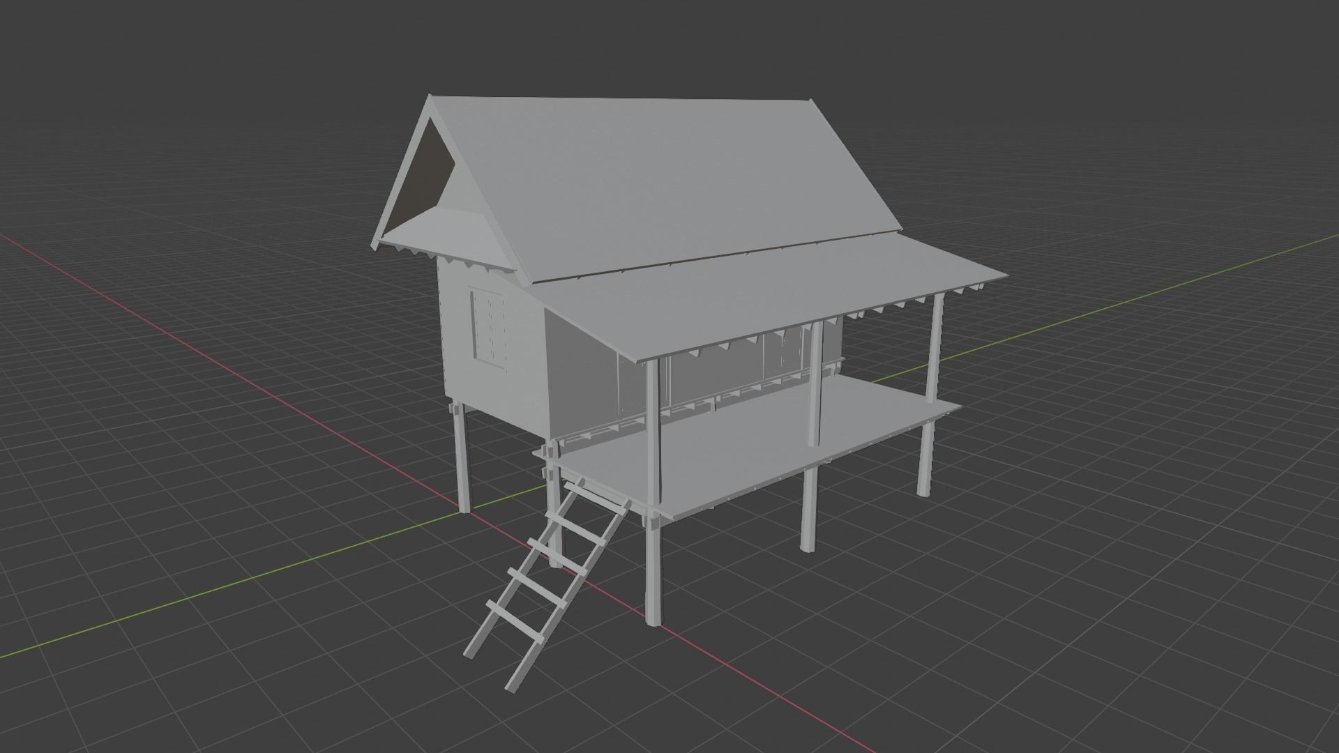 Ancient Thai wooden house Low-poly 3D model_6