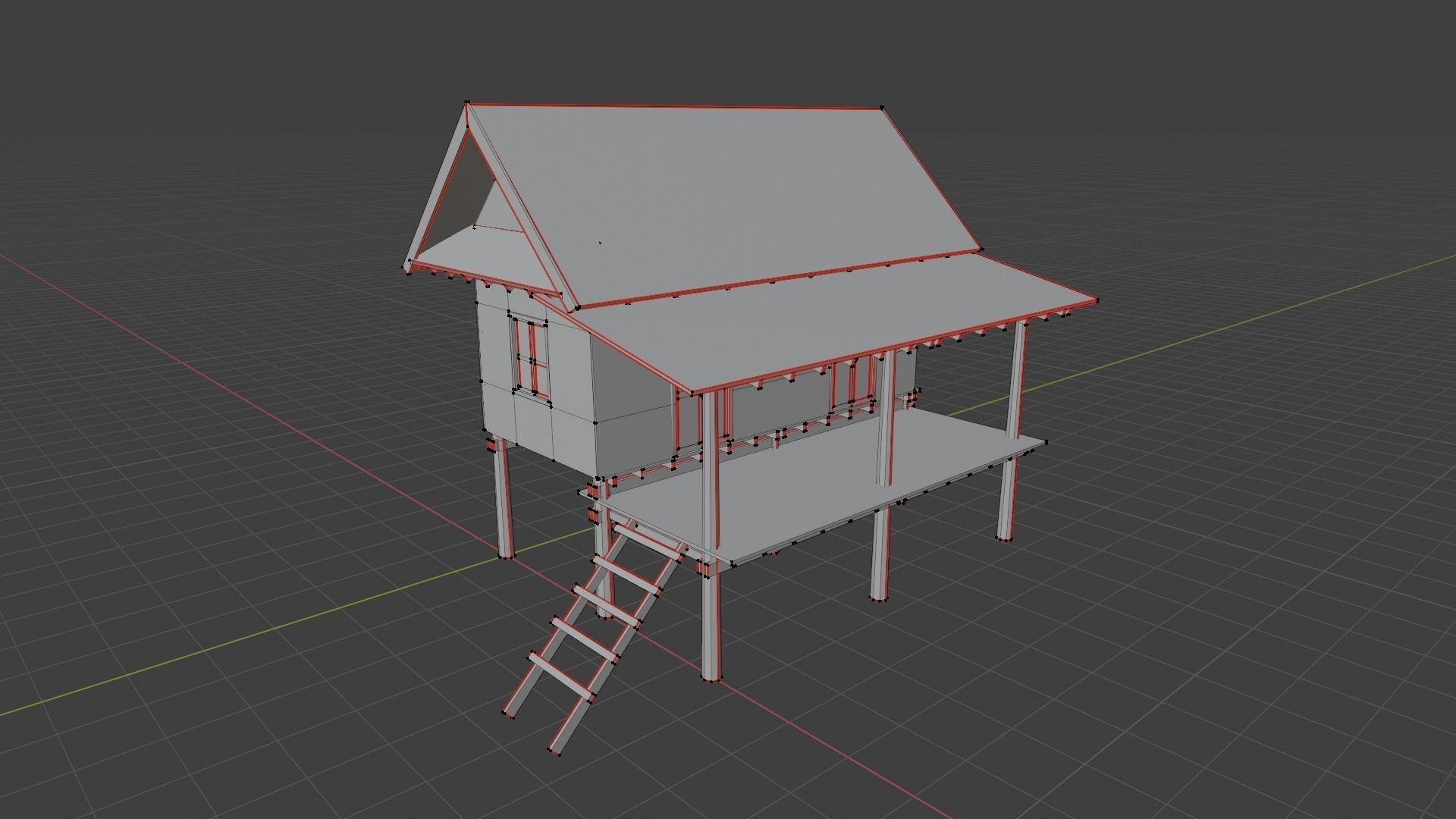 Ancient Thai wooden house Low-poly 3D model_7