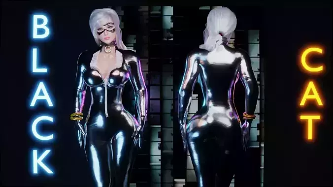 Black Cat or Robber Realistic Female I Low Poly I UE Game Ready Low-poly 3D model