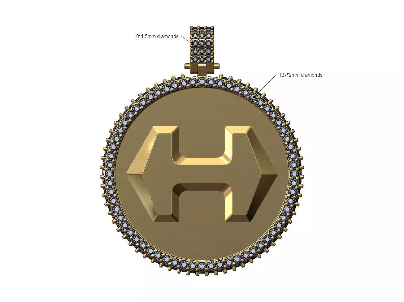 Iced 40mm Super H Hermes Diamond pendant 3D print model